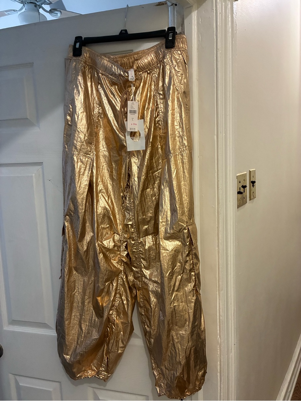 Anthropologie Metallic Gold Track Pants